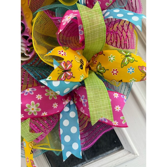 Butterfly Deco Mesh Ribbon Spring Summer Wreath Front Door Hanger Home Decor - Picture 4 of 7